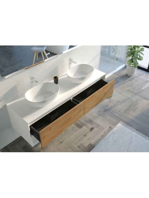 Détails Meuble de salle de bain SANZA 1600 BLANC et Bois Naturel