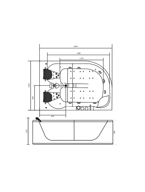 Plan Baignoire balnéo G-Quilotoa 46 jets