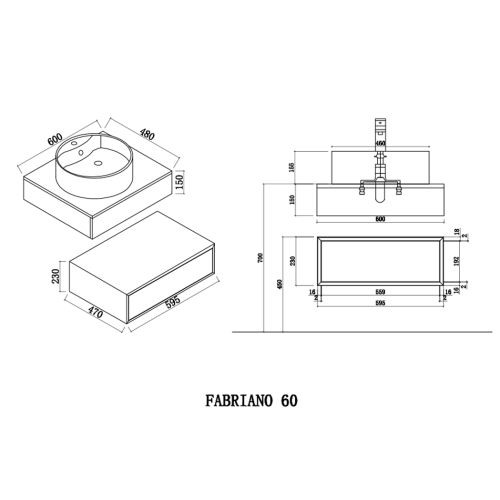 Ensemble Meuble de salle de bain FABRIANO 60cm Noir