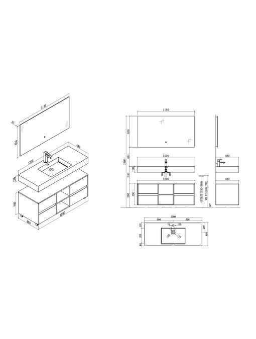 Dimensions Meuble de salle de bain VISENZA 1200 SV-B