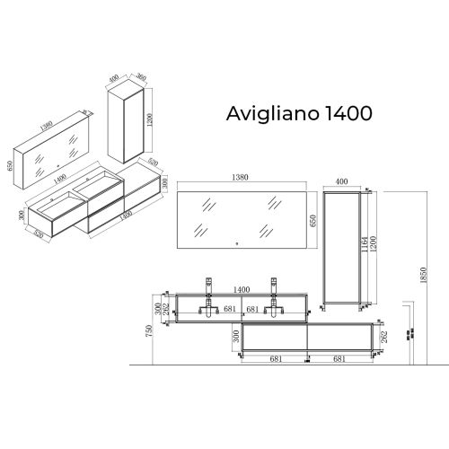 Meuble de salle de bain Avigliano 1400 blanc