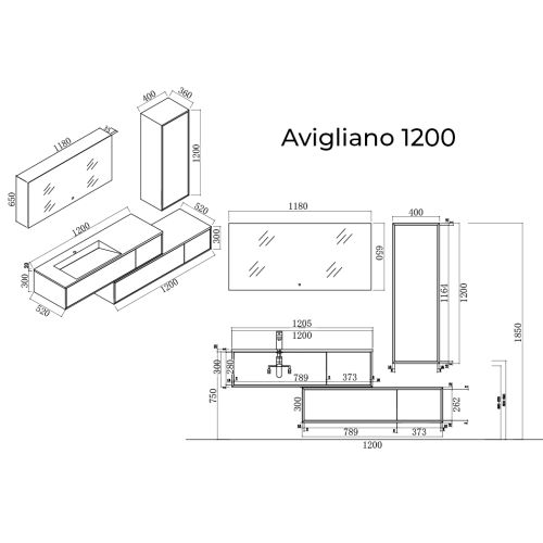 Meuble de salle de bain Avigliano 1200 Bois naturel et blanc