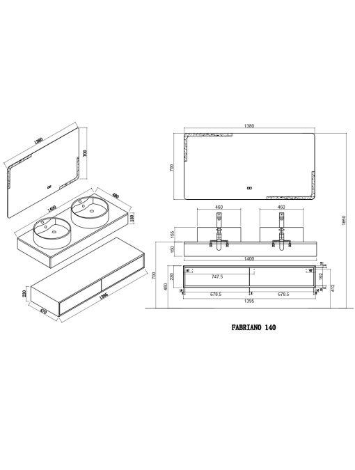 Plan Meuble de salle de bain FABRIANO 1400 blanc mat