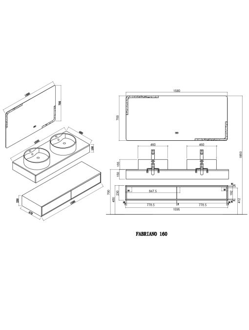 Plan Meuble de salle de bain FABRIANO 1600 blanc mat