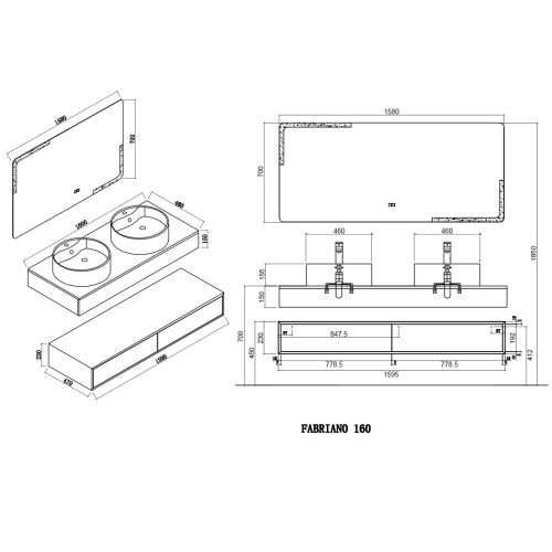 Meuble de salle de bain FABRIANO 160cm mat et blanc