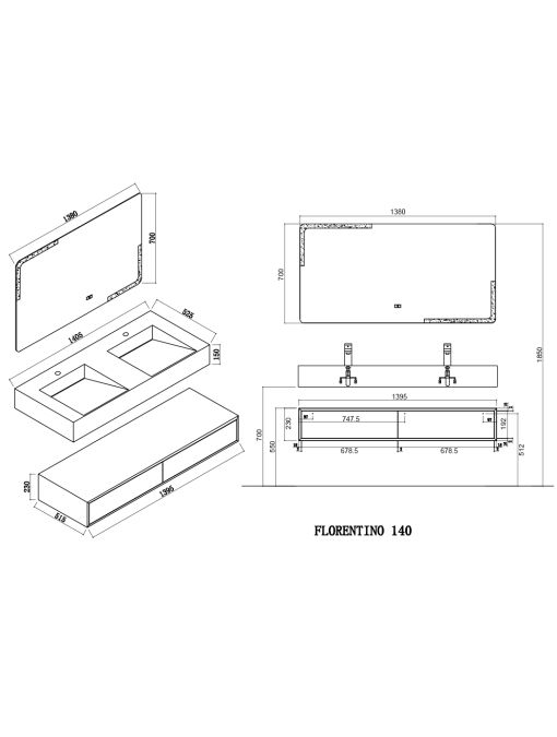 Plan Meuble de salle de bain FLORENTINO 1400N