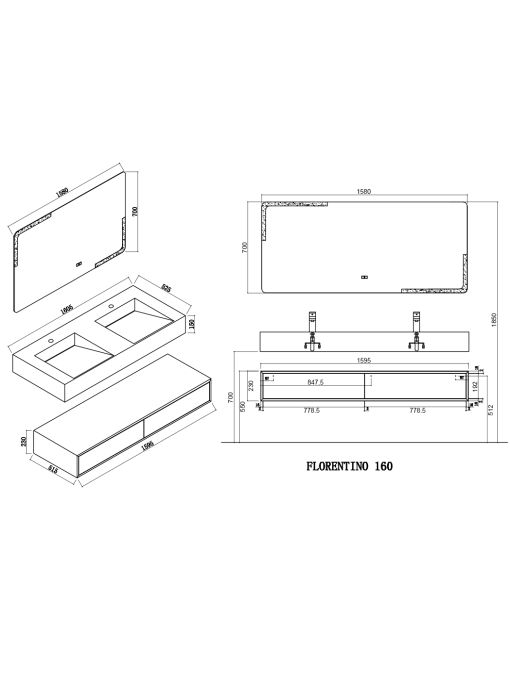 Plan Meuble de salle de bain FLORENTINO 1600N