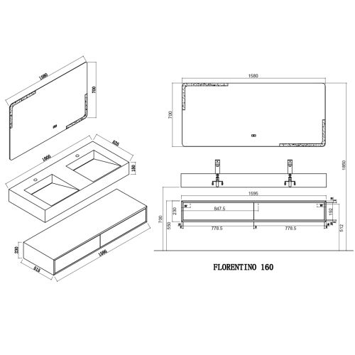 Meuble double vasque de salle de bain FLORENTINO 1600N