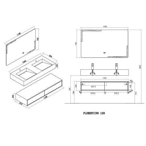 Meuble double vasque de salle de bain FLORENTINO-1200N