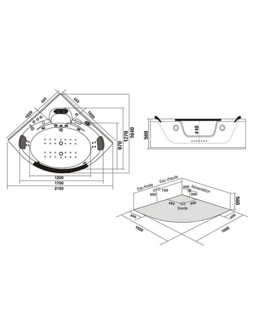 Plan Baignoire balnéo Bresilia 44 jets