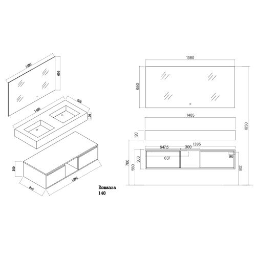 Meuble de salle de bain design ROMANZA_1400 Noir