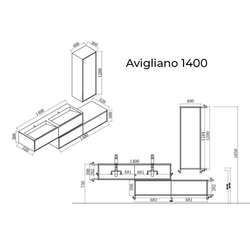Meuble de salle de bain Avigliano 1400 scandinave