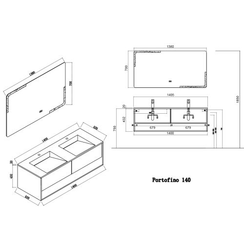 Meuble de salle de bain Portofino 1400 Scandinave