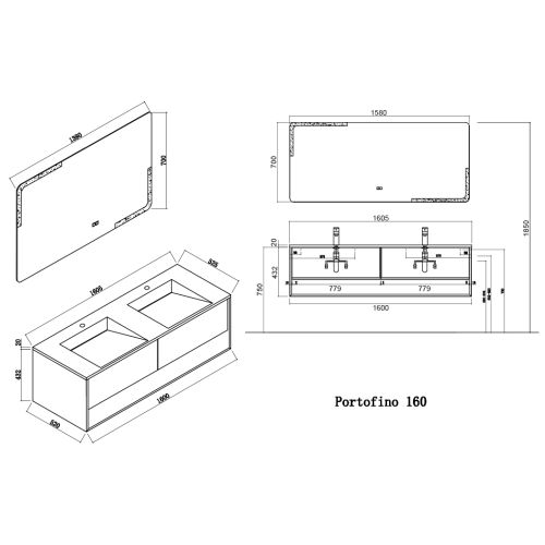 Meuble de salle de bain Portofino 1600 ensemble Scandinave
