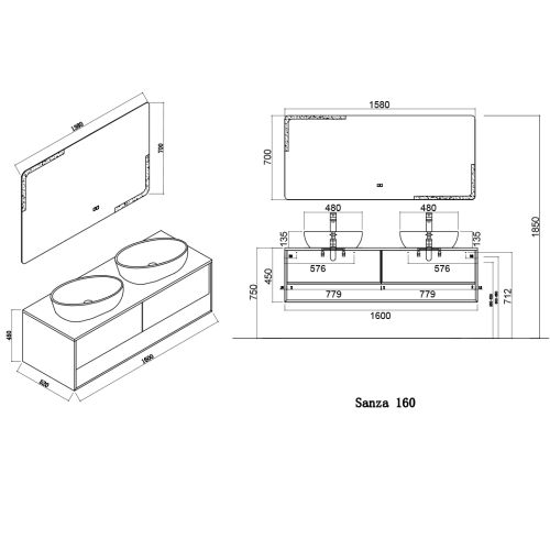 Meuble de salle de bain SANZA 1600 Scandinave