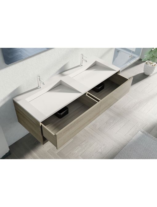 Meuble double vasque à multiples rangements Portofino 1600 Scandinave