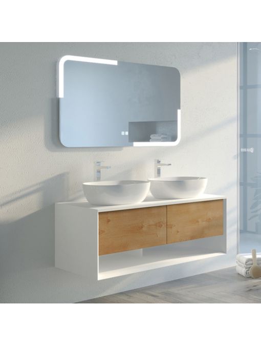 Meuble de salle de bain SANZA 1200 Blanc mat et Bois Naturel