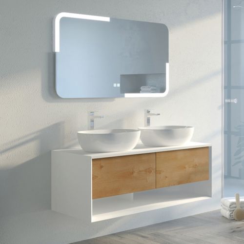 Meuble de salle de bain SANZA 1200 Blanc mat et Bois Naturel