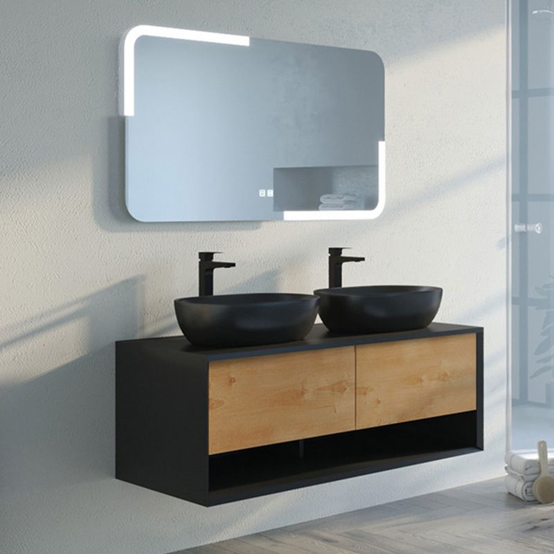 Bel Ensemble de salle de bain SANZA 1200 Noir et Bois Naturel