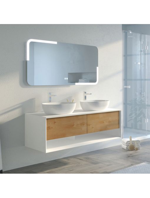 Meuble de salle de bain SANZA 1400 Blanc et Bois Naturel