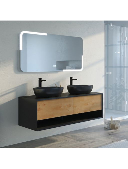 Meuble de salle de bain SANZA 1400 Noir et Bois Naturel