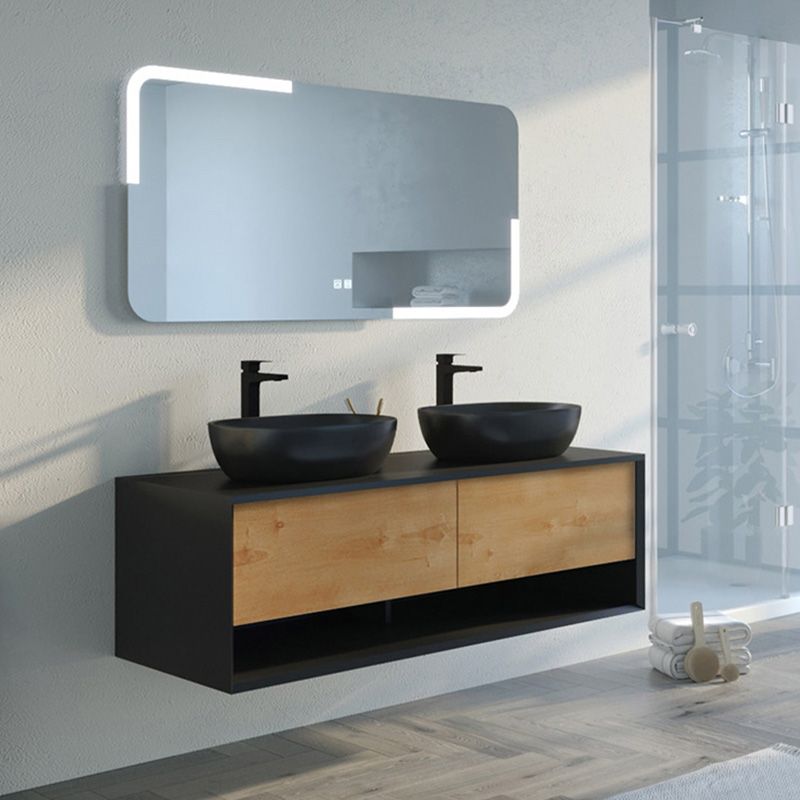 Meuble de salle de bain SANZA 1400 Noir et Bois Naturel