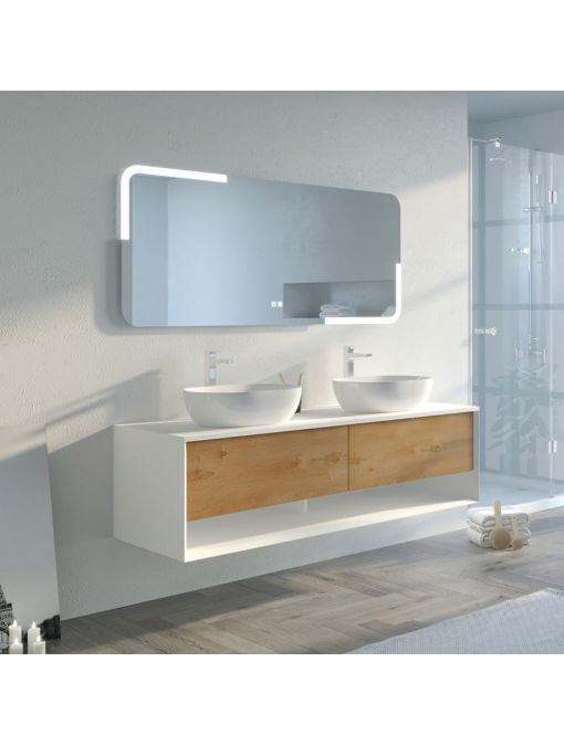 Meuble de salle de bain SANZA 1600 BLANC et Bois Naturel