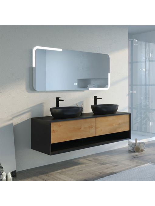 Meuble de salle de bain SANZA 1600 Noir et Bois Naturel