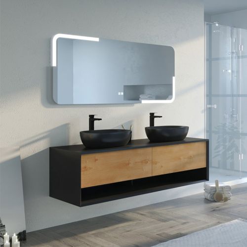 Meuble de salle de bain SANZA 1600 Noir et Bois Naturel