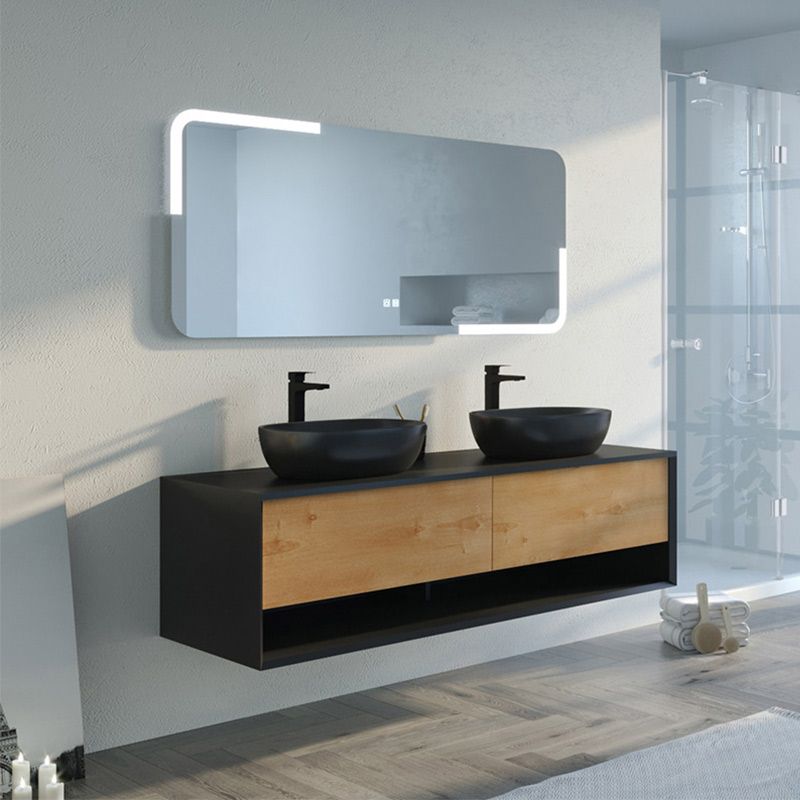 Meuble de salle de bain SANZA 1600 Noir et Bois Naturel