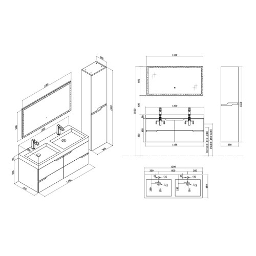 Meuble de salle de bain CALABRO 1200 Scandinave
