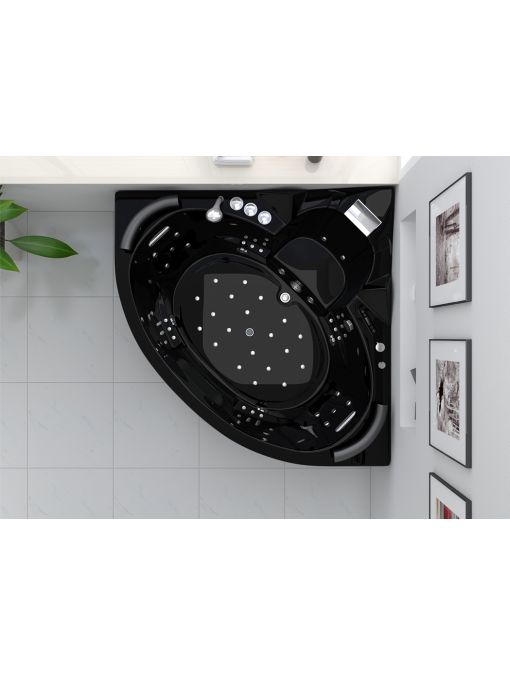Baignoire d'angle balnéothérapie Noire Corleone 48 jets