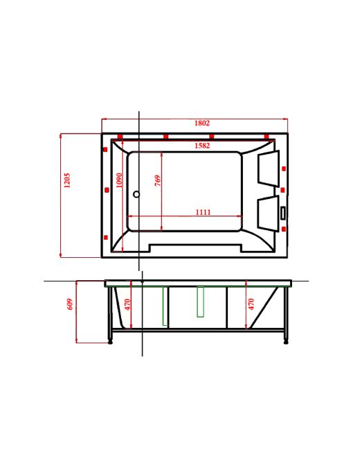 Plan Dimensions Baignoire balnéo Belize Gauche 32 jets
