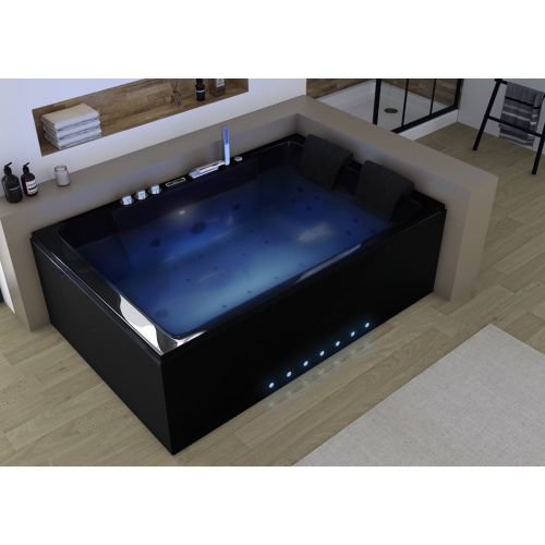 Baignoire balnéo 2 places rectangulaire Belize Droite noire 32 jets