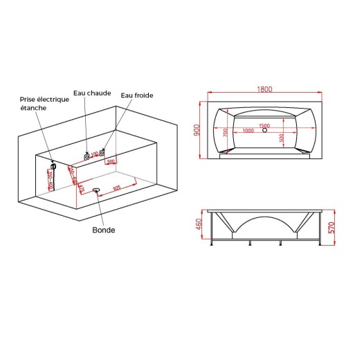 Baignoire balnéo Kilauea Black 26 jets