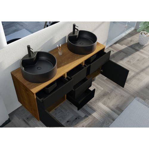 Meuble double vasque VENEZIA Bois Naturel et Noir mat