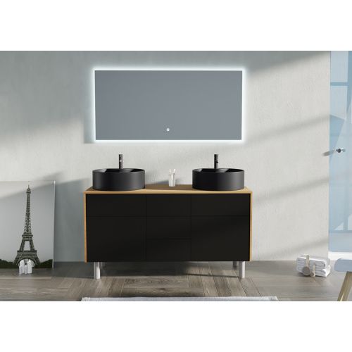 Meuble double vasque VENEZIA Bois Naturel et Noir mat