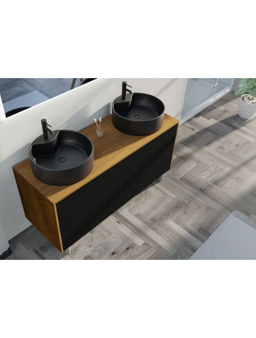 Meuble double vasque noir mat VENEZIA Bois Naturel et Noir mat