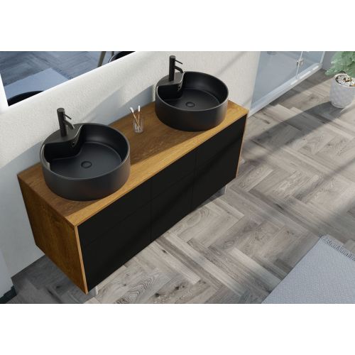 Meuble double vasque VENEZIA Bois Naturel et Noir mat