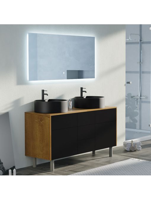 Meuble double vasque VENEZIA Bois Naturel et Noir mat