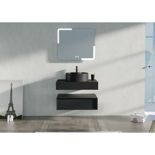 Meuble de salle de bain simple vasque FABRIANO 800 Noir mat