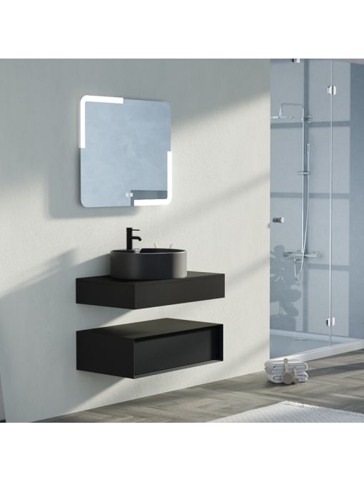 Meuble de salle de bain simple vasque FABRIANO 800 Noir mat