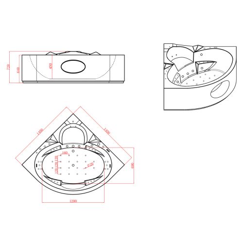 Baignoire d'angle balnéo Corleone 48 jets