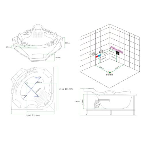 Baignoire balnéo angle Love story 42 jets