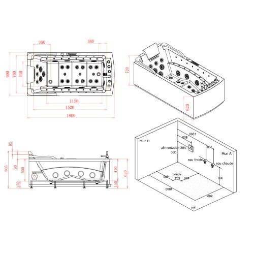 Baignoire balnéo Nautilus Résine Droit 47 jets