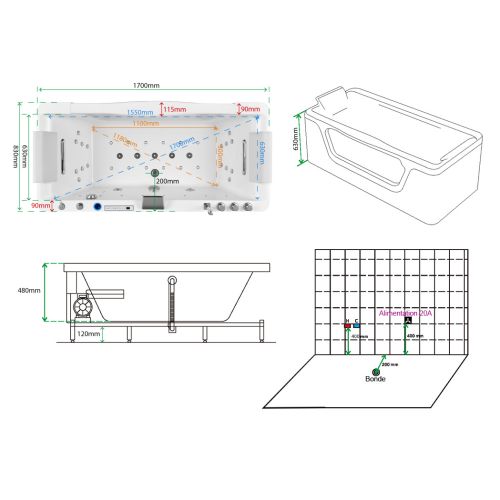 Baignoire balnéo Emeraude 35 jets Whirlpool