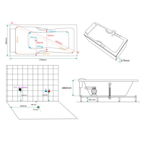 Baignoire balneo 43 jets de massage Harmonie