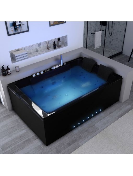 Baignoire balnéo 2 places rectangulaire Belize Droite noire 32 jets