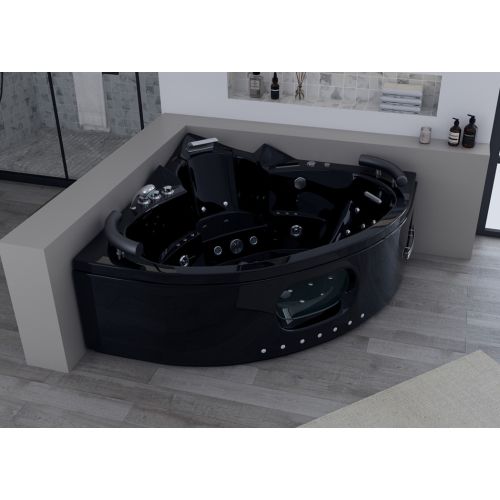 Baignoire balnéo d'angle Noire Corleone 48 jets