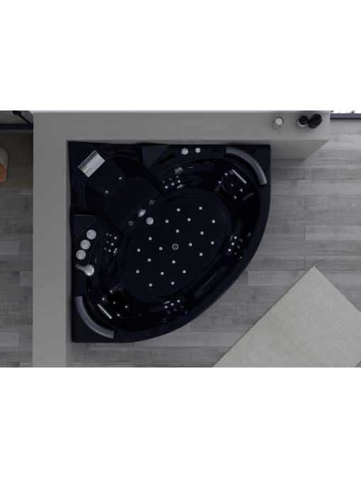 Vue intérieure Baignoire d'angle balnéothérapie Noire Corleone 48 jets